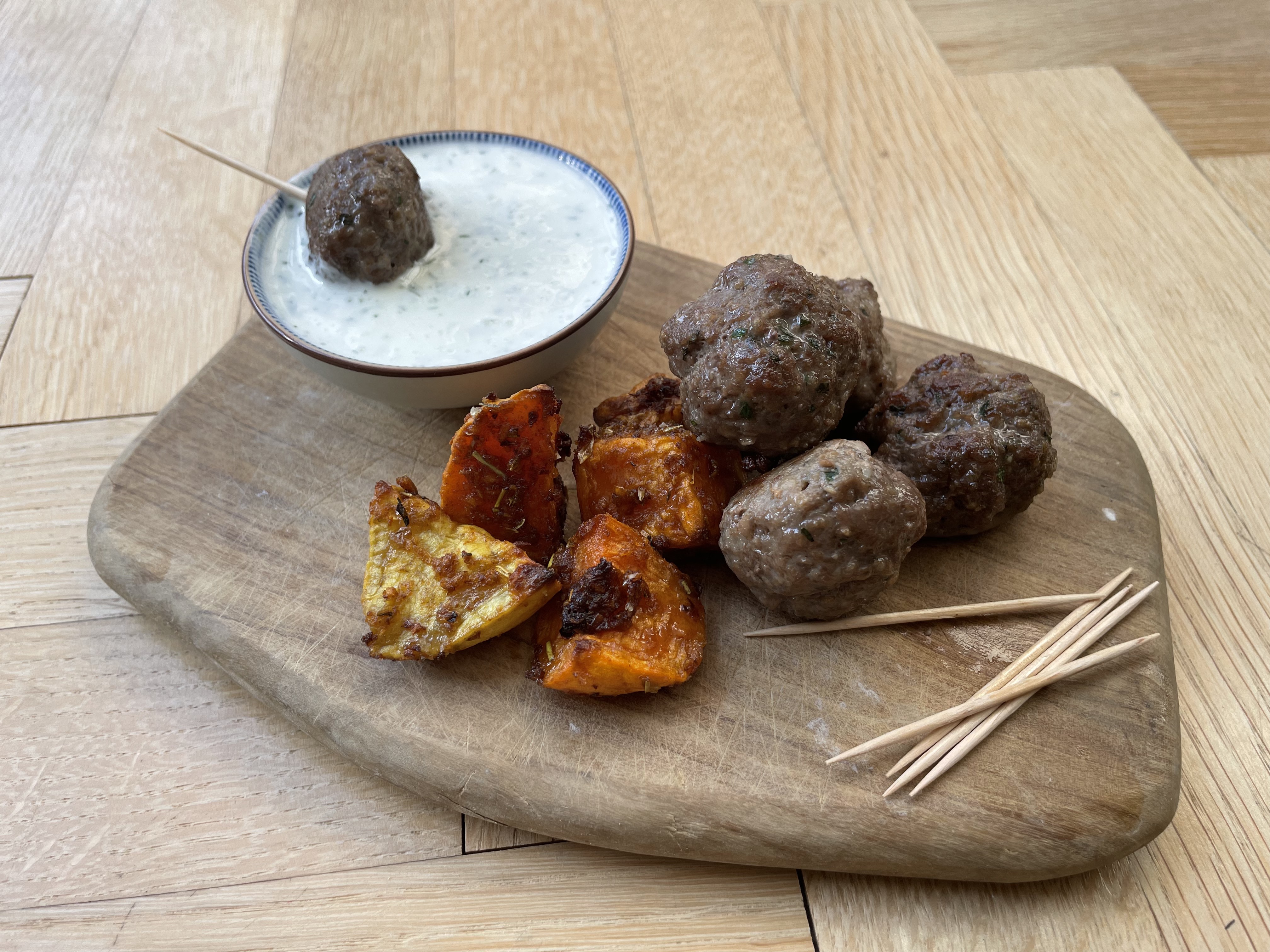 Keftas et patates douces rôties en apéritif